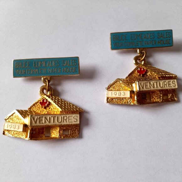 Vintage Bruce Edmeades Sales Lapel Pins Lot of 2 Paper House Advertising Promo - Picture 1 of 6